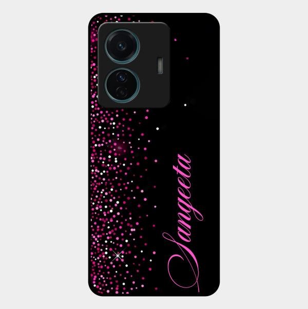 Pink Glitter Customize Glass Case Cover For Vivo