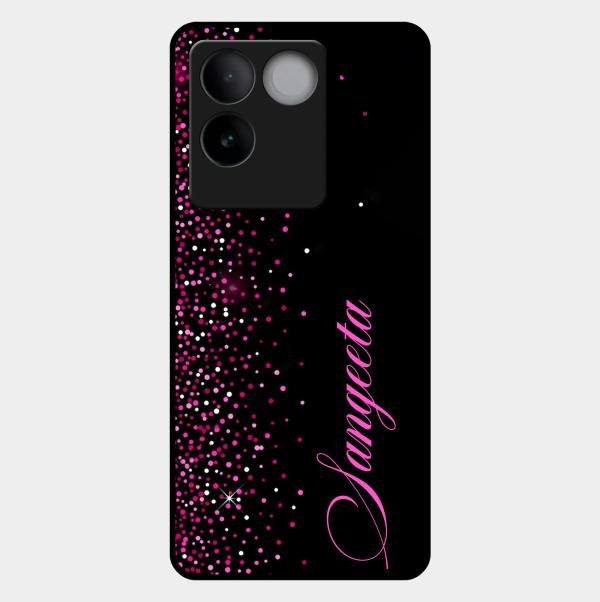 Pink Glitter Customize Glass Case Cover For Vivo
