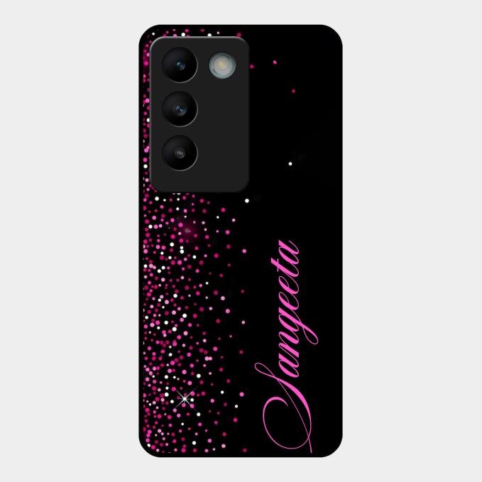 Pink Glitter Customize Glass Case Cover For Vivo