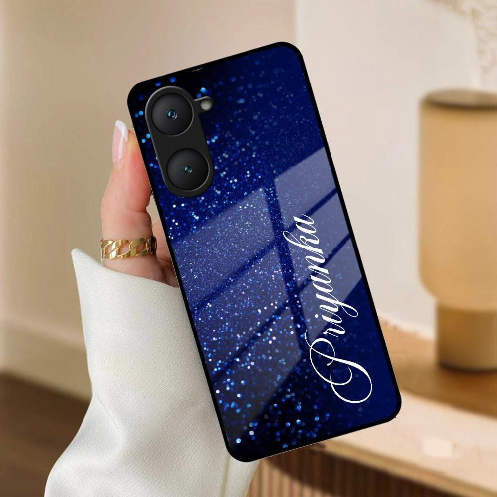 Blue Glitter Customize Glass Case Cover For Vivo - ShopOnCliQ