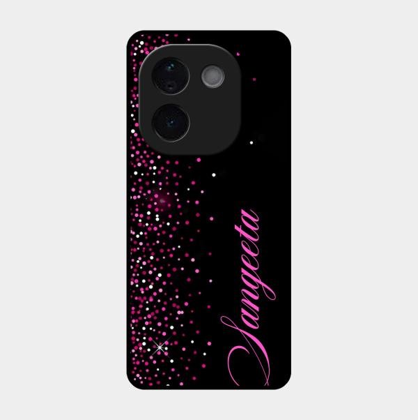 Pink Glitter Customize Glass Case Cover For Vivo