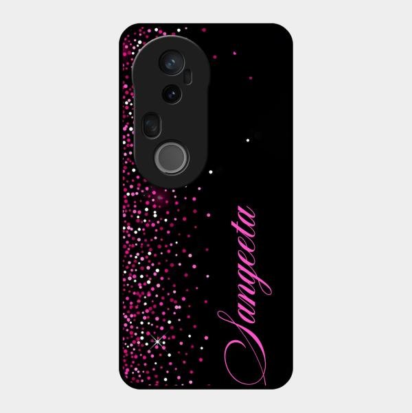 Pink Glitter Customize Glass Case Cover For Vivo