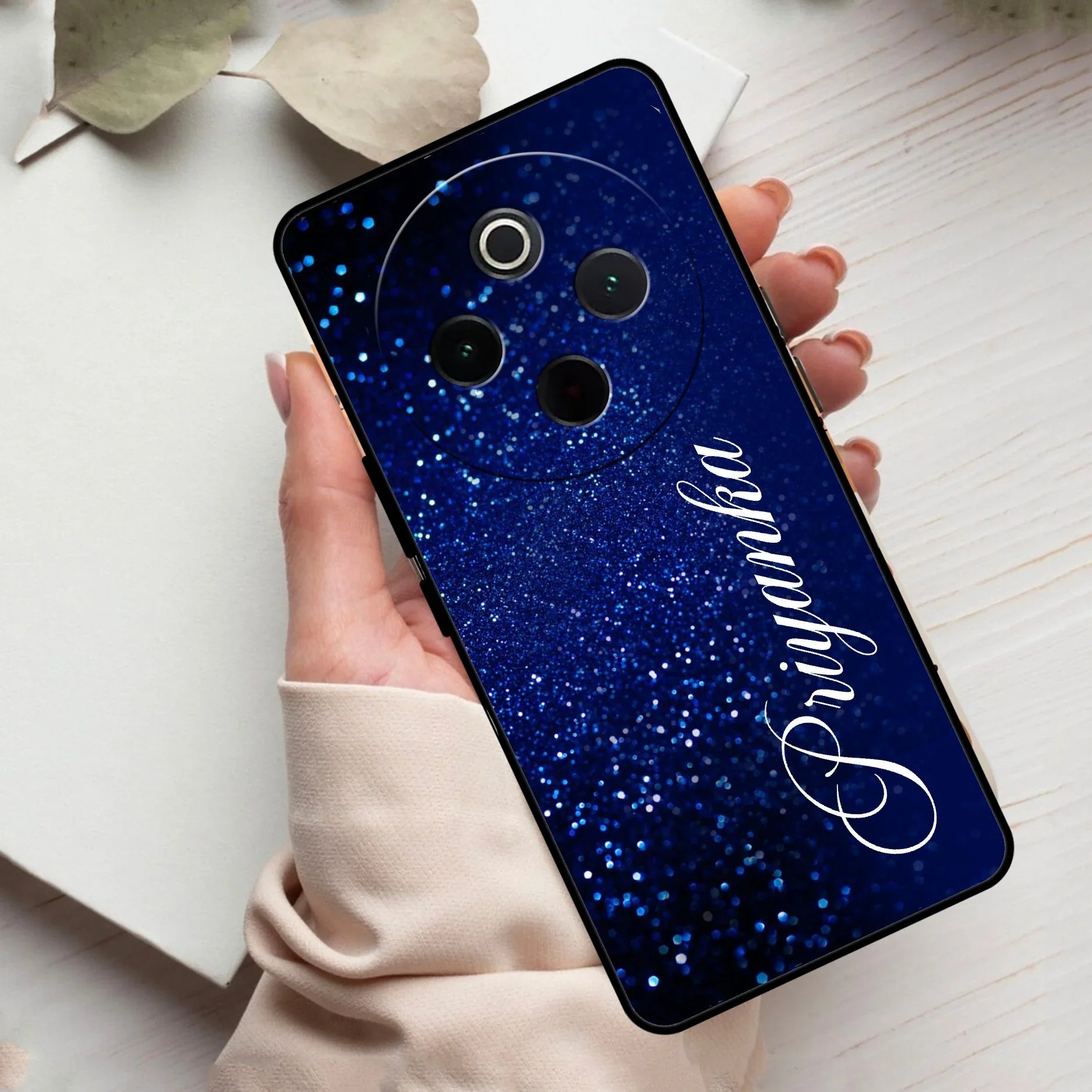 Blue Glitter Customize Glass Case Cover For Vivo - ShopOnCliQ