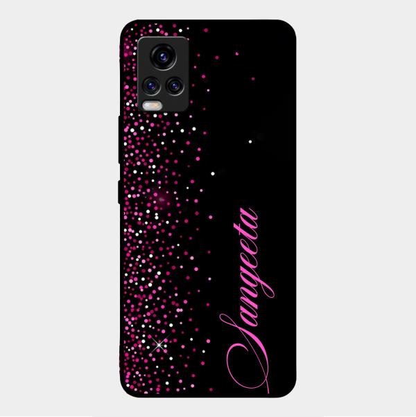 Pink Glitter Customize Glass Case Cover For Vivo