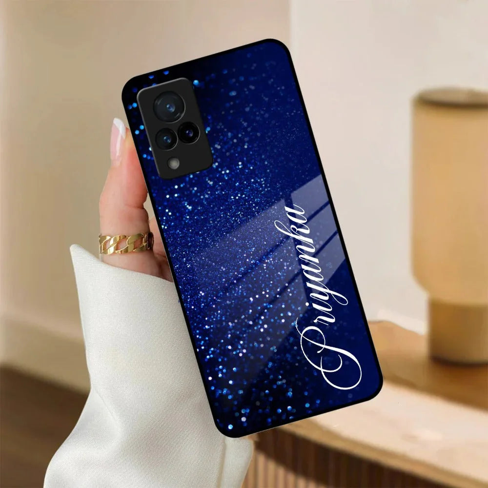 Blue Glitter Customize Glass Case Cover For Vivo - ShopOnCliQ