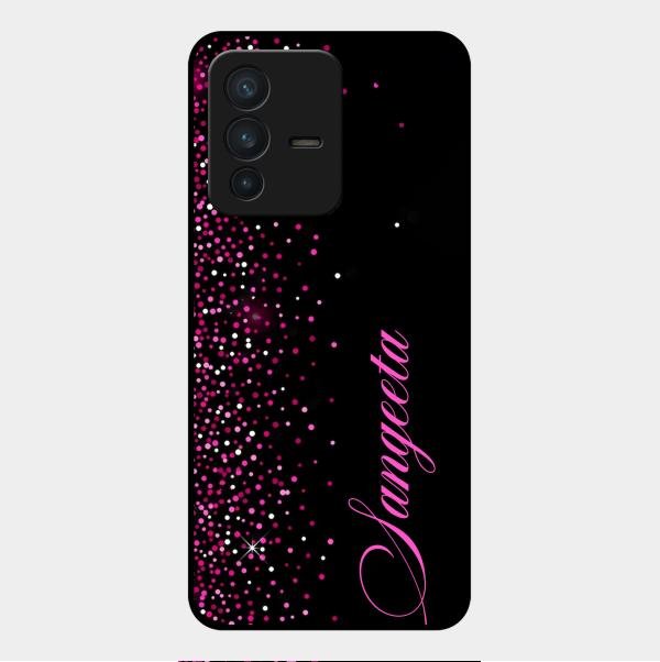 Pink Glitter Customize Glass Case Cover For Vivo
