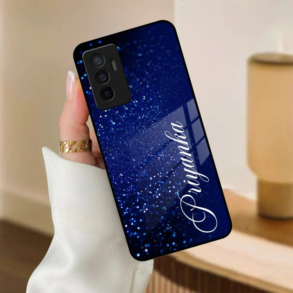 Blue Glitter Customize Glass Case Cover For Vivo - ShopOnCliQ