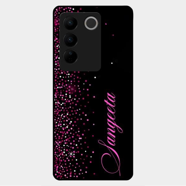 Pink Glitter Customize Glass Case Cover For Vivo