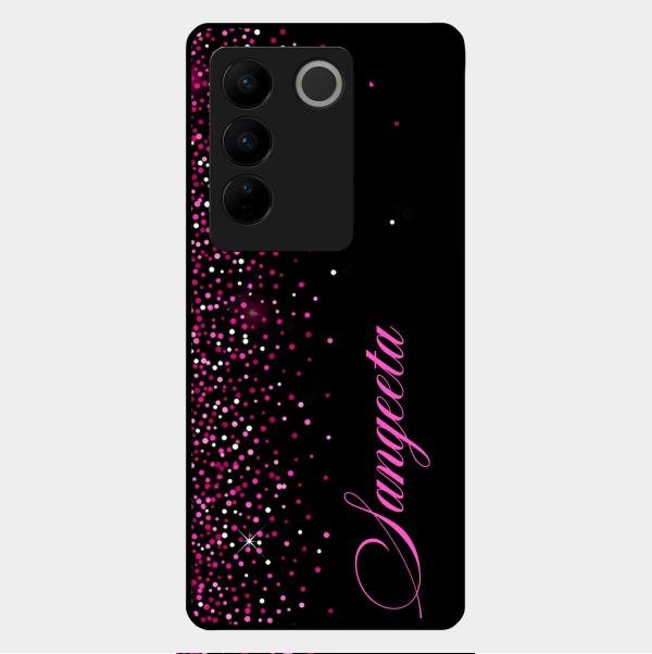 Pink Glitter Customize Glass Case Cover For Vivo