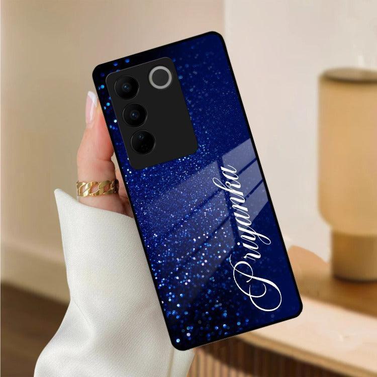 Blue Glitter Customize Glass Case Cover For Vivo - ShopOnCliQ