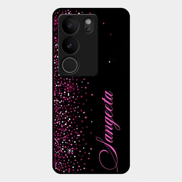 Pink Glitter Customize Glass Case Cover For Vivo
