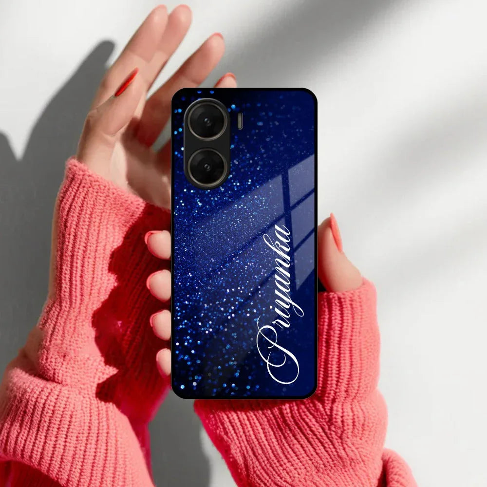 Blue Glitter Customize Glass Case Cover For Vivo - ShopOnCliQ