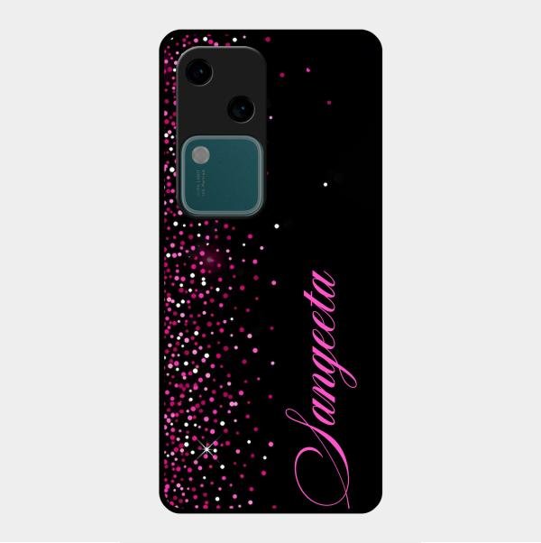 Pink Glitter Customize Glass Case Cover For Vivo