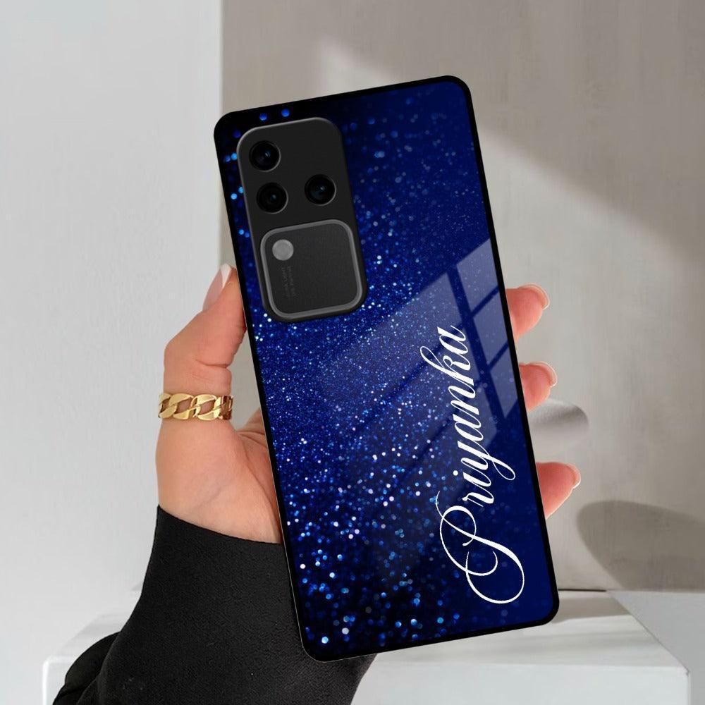 Blue Glitter Customize Glass Case Cover For Vivo - ShopOnCliQ