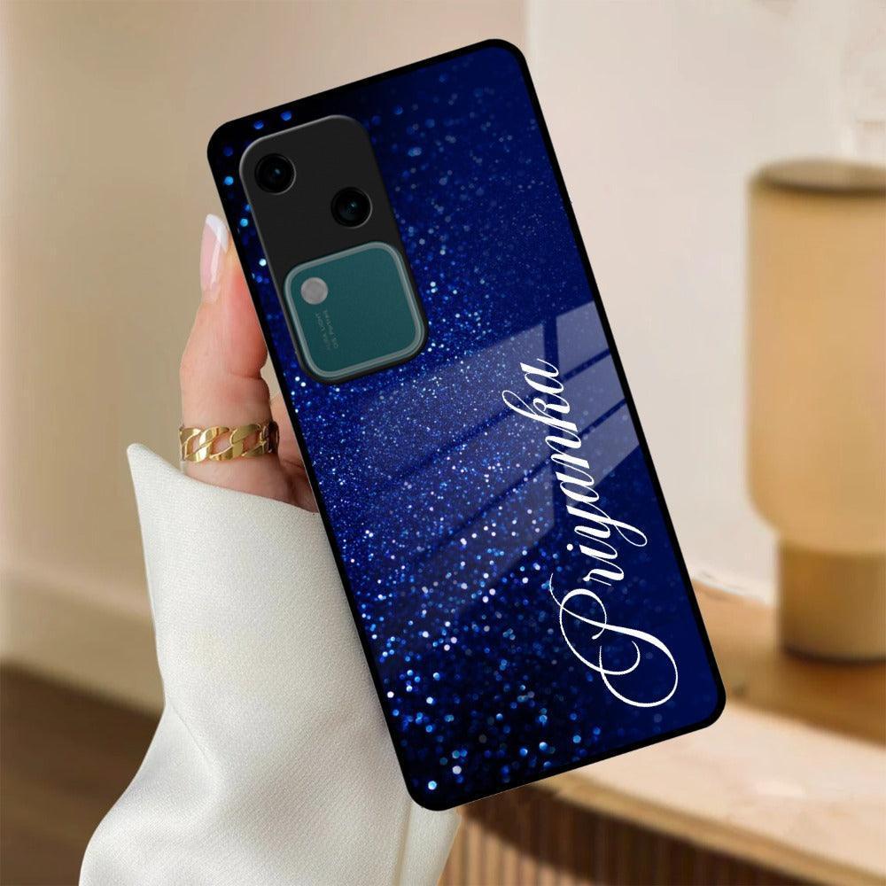 Blue Glitter Customize Glass Case Cover For Vivo - ShopOnCliQ