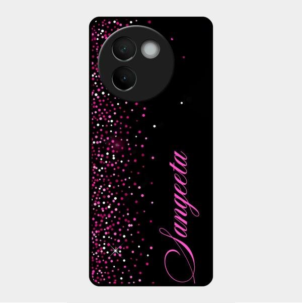 Pink Glitter Customize Glass Case Cover For Vivo