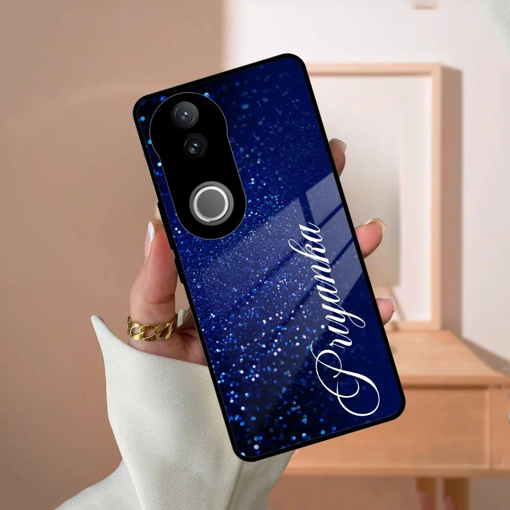 Blue Glitter Customize Glass Case Cover For Vivo - ShopOnCliQ