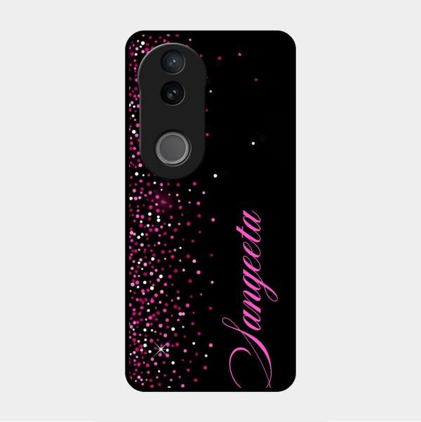 Pink Glitter Customize Glass Case Cover For Vivo