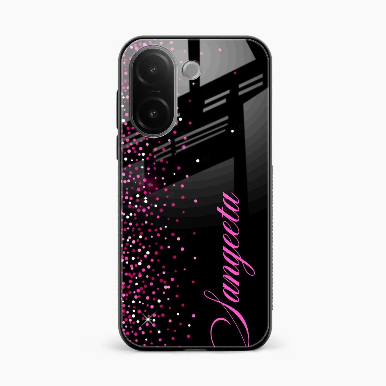 Pink Glitter Customize Glass Case Cover For Vivo