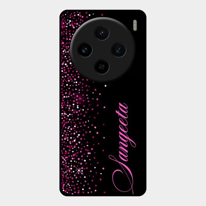 Pink Glitter Customize Glass Case Cover For Vivo
