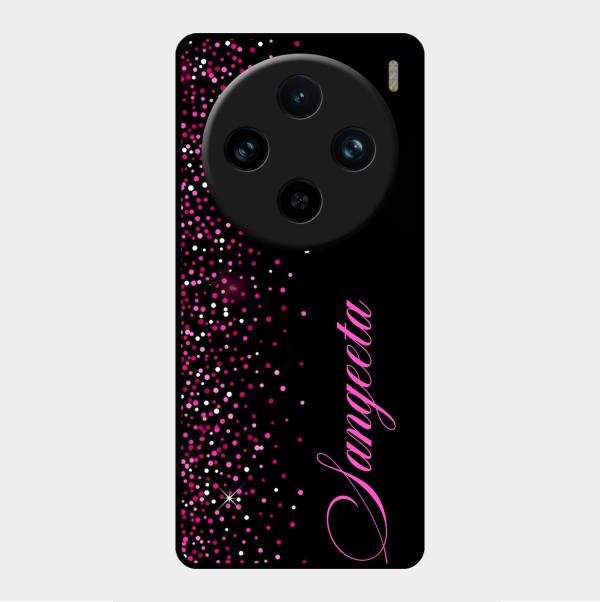Pink Glitter Customize Glass Case Cover For Vivo
