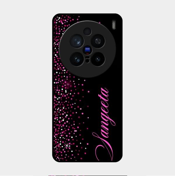 Pink Glitter Customize Glass Case Cover For Vivo
