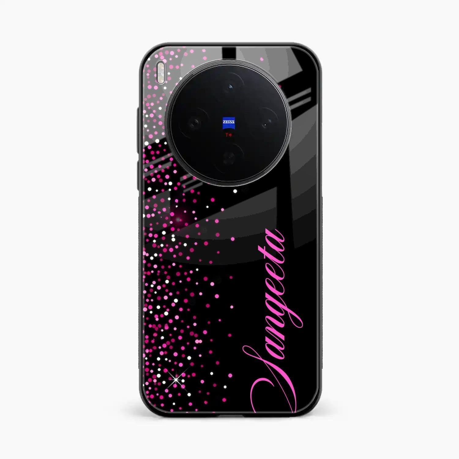 Pink Glitter Customize Glass Case Cover For Vivo