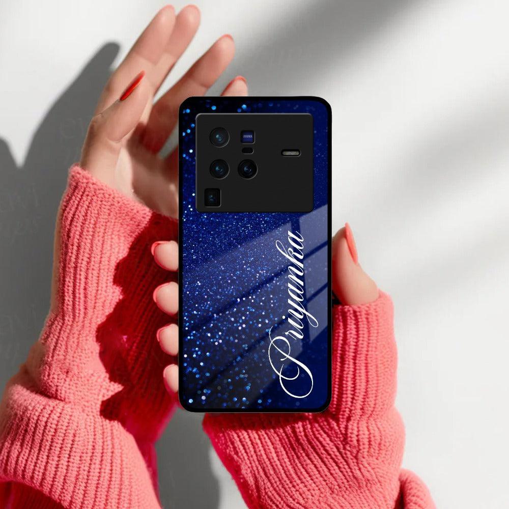 Blue Glitter Customize Glass Case Cover For Vivo