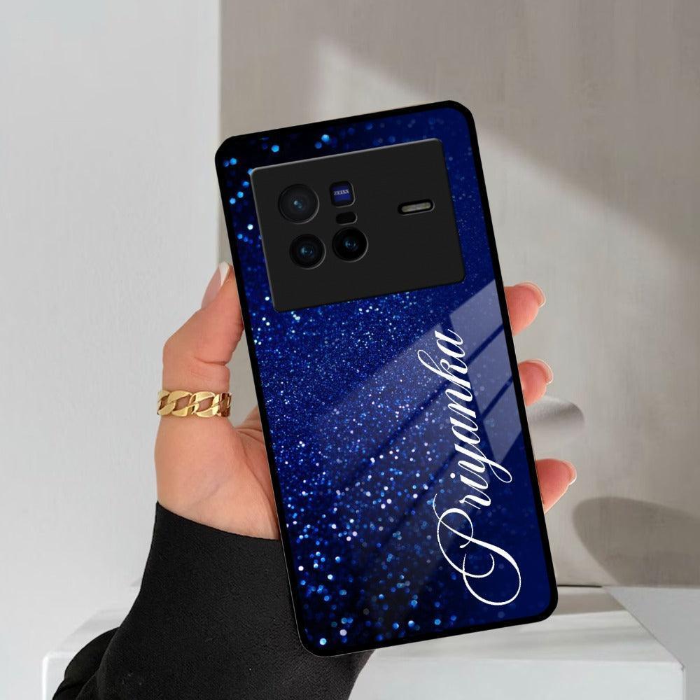 Blue Glitter Customize Glass Case Cover For Vivo - ShopOnCliQ