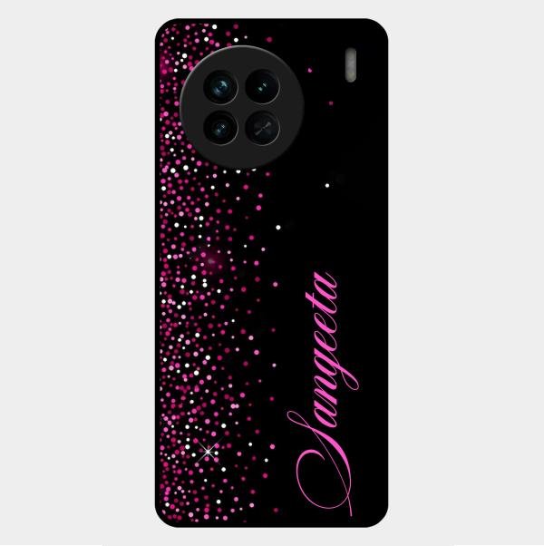 Pink Glitter Customize Glass Case Cover For Vivo