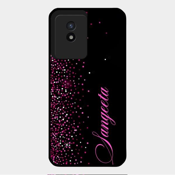 Pink Glitter Customize Glass Case Cover For Vivo