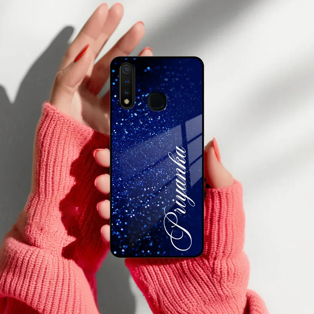 Blue Glitter Customize Glass Case Cover For Vivo - ShopOnCliQ