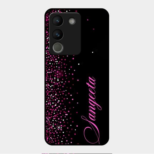 Pink Glitter Customize Glass Case Cover For Vivo