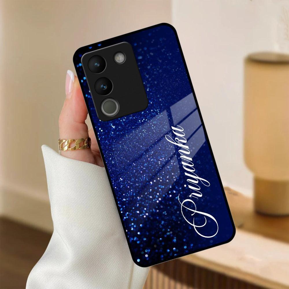 Blue Glitter Customize Glass Case Cover For Vivo - ShopOnCliQ