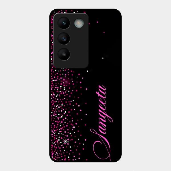 Pink Glitter Customize Glass Case Cover For Vivo