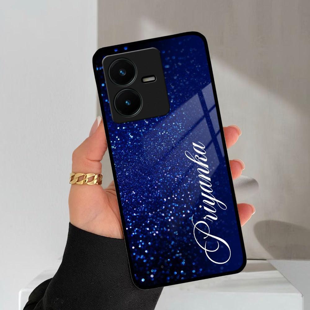 Blue Glitter Customize Glass Case Cover For Vivo - ShopOnCliQ