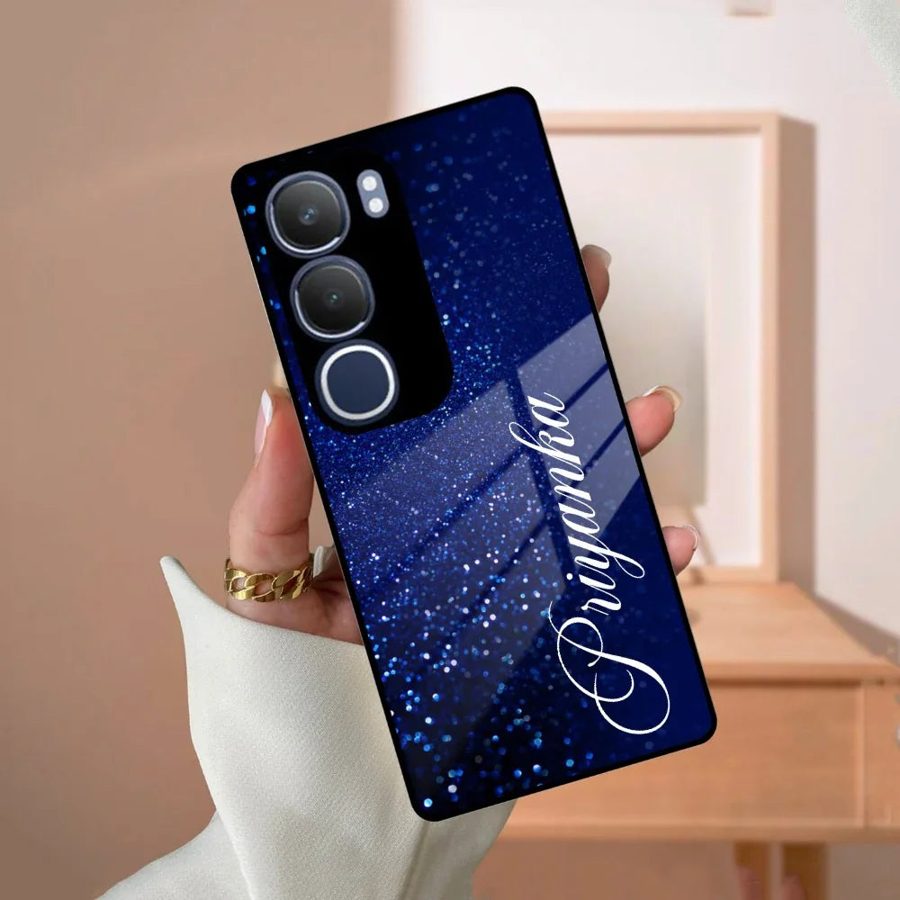 Blue Glitter Customize Glass Case Cover For Vivo - ShopOnCliQ