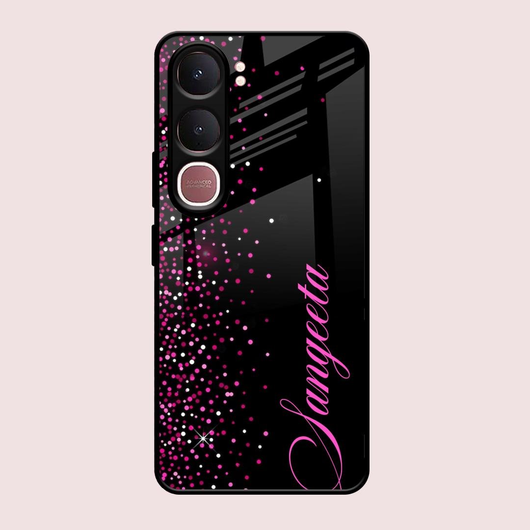 Pink Glitter Customize Glass Case Cover For Vivo