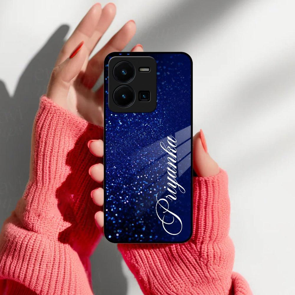Blue Glitter Customize Glass Case Cover For Vivo - ShopOnCliQ