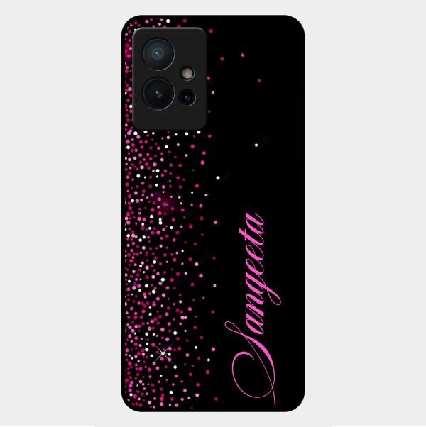 Pink Glitter Customize Glass Case Cover For Vivo
