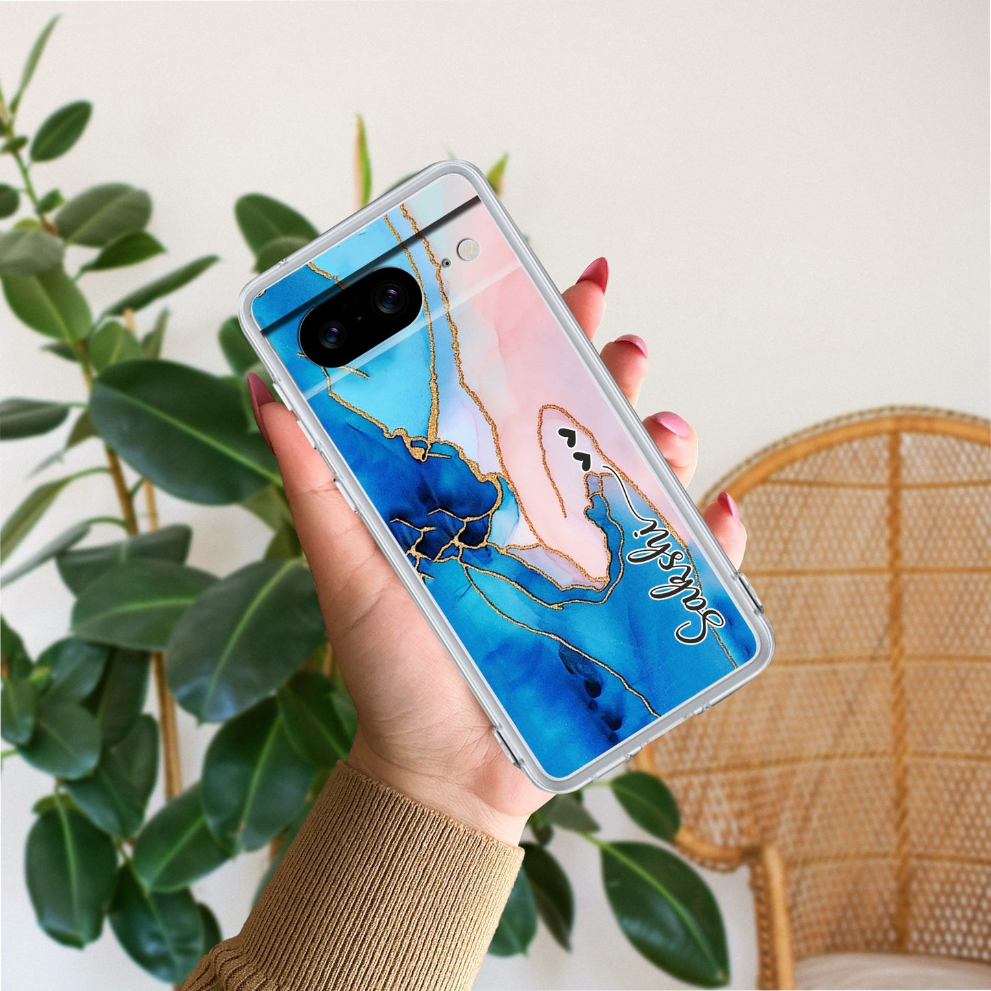Blue Gradient Marble Customize Transparent Silicon Case For Google