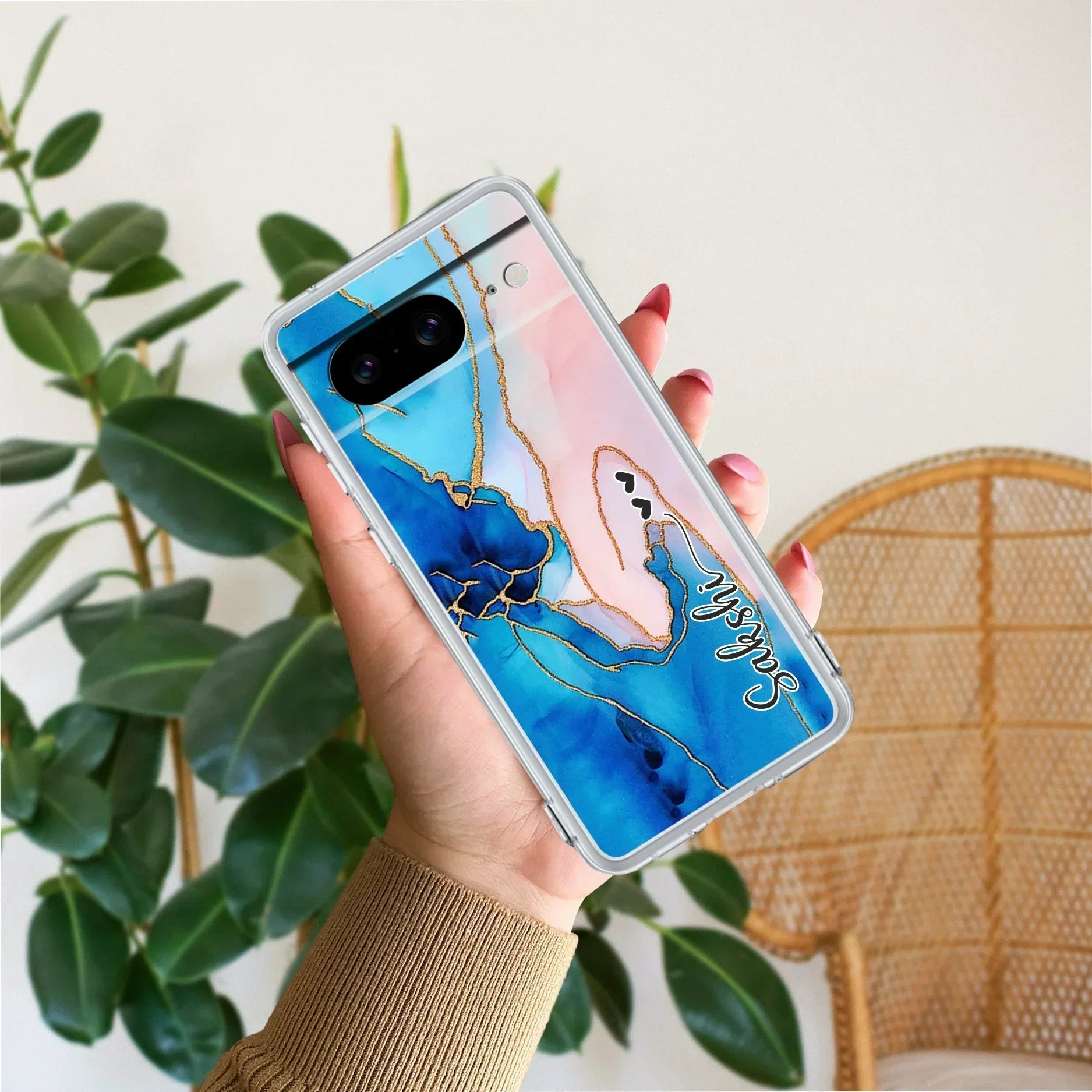 Blue Gradient Marble Customize Transparent Silicon Case For Google Pixel 8 5G