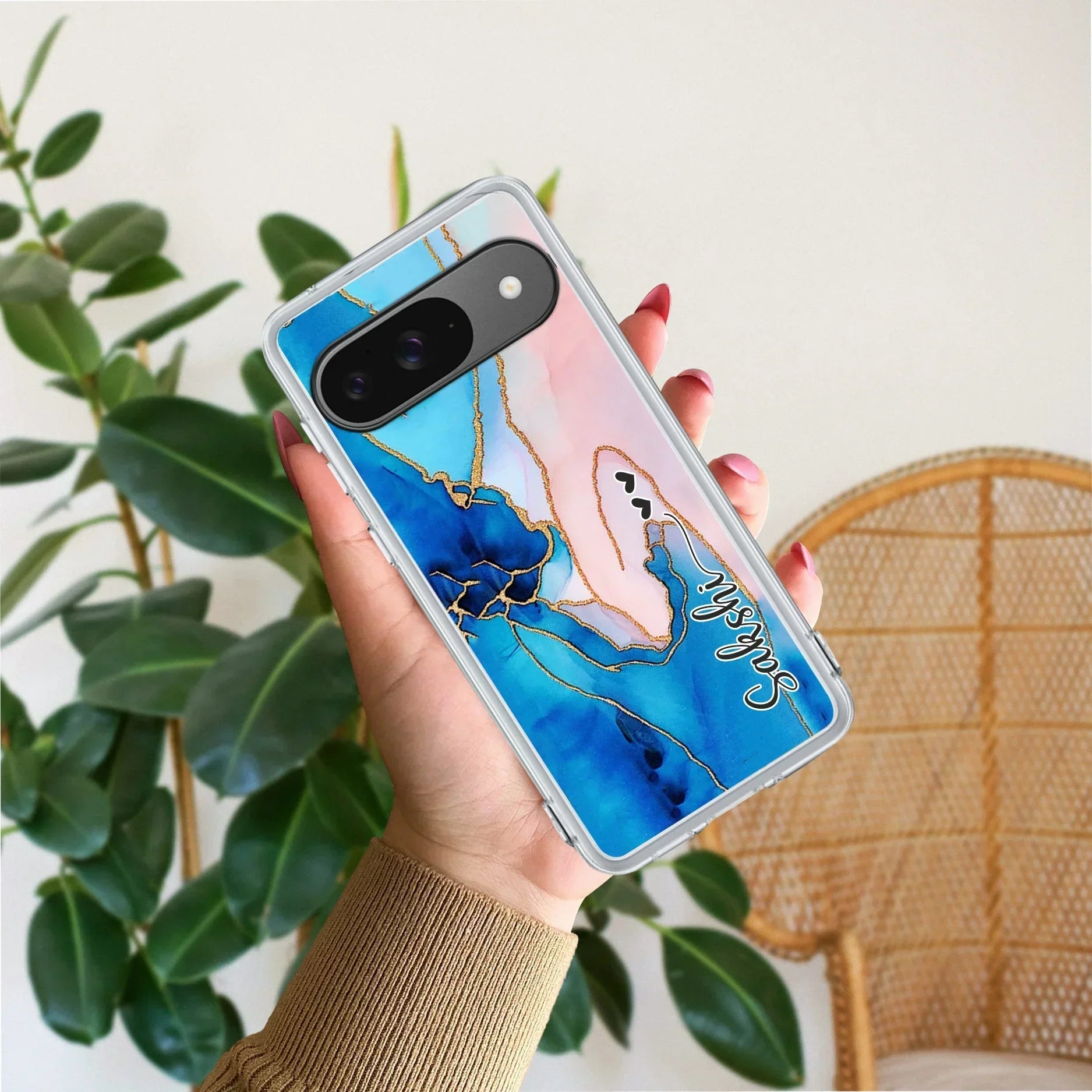 Blue Gradient Marble Customize Anti Yellow Case For Google Pixel 9