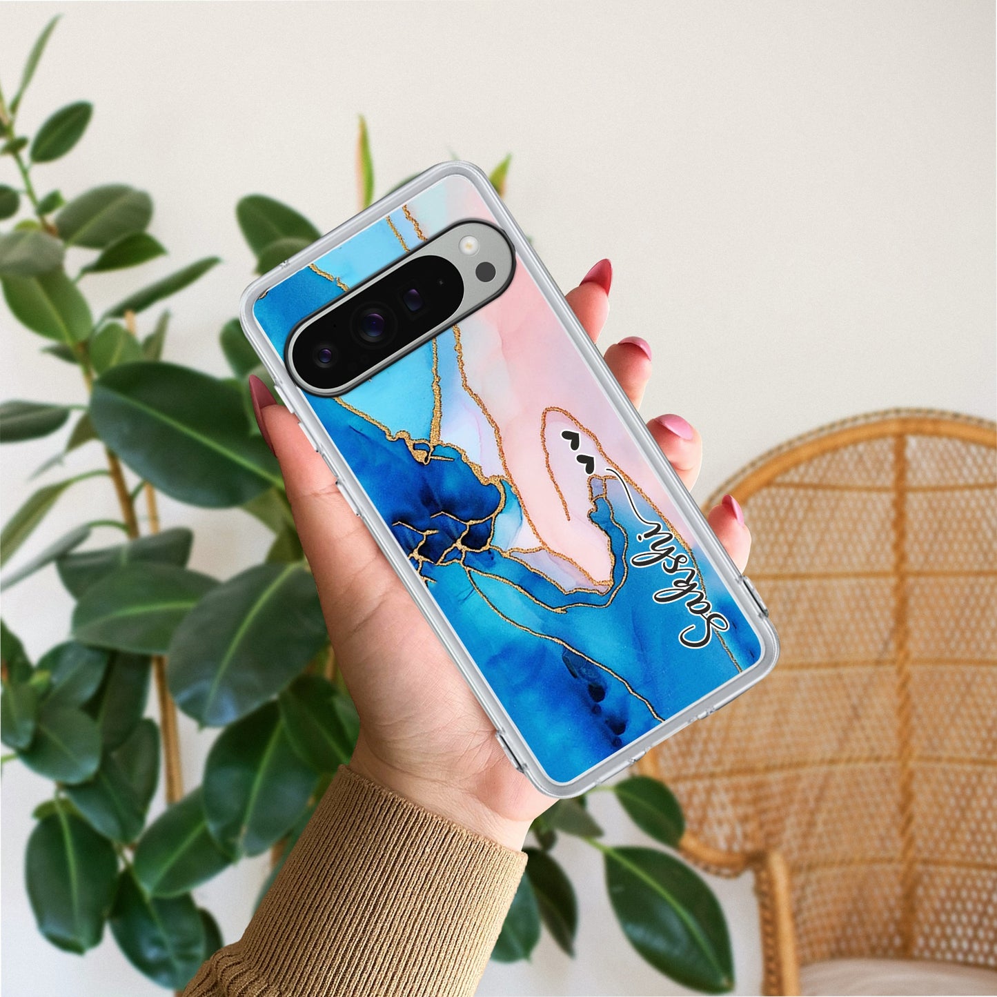 Blue Gradient Marble Customize Transparent Silicon Case For Google