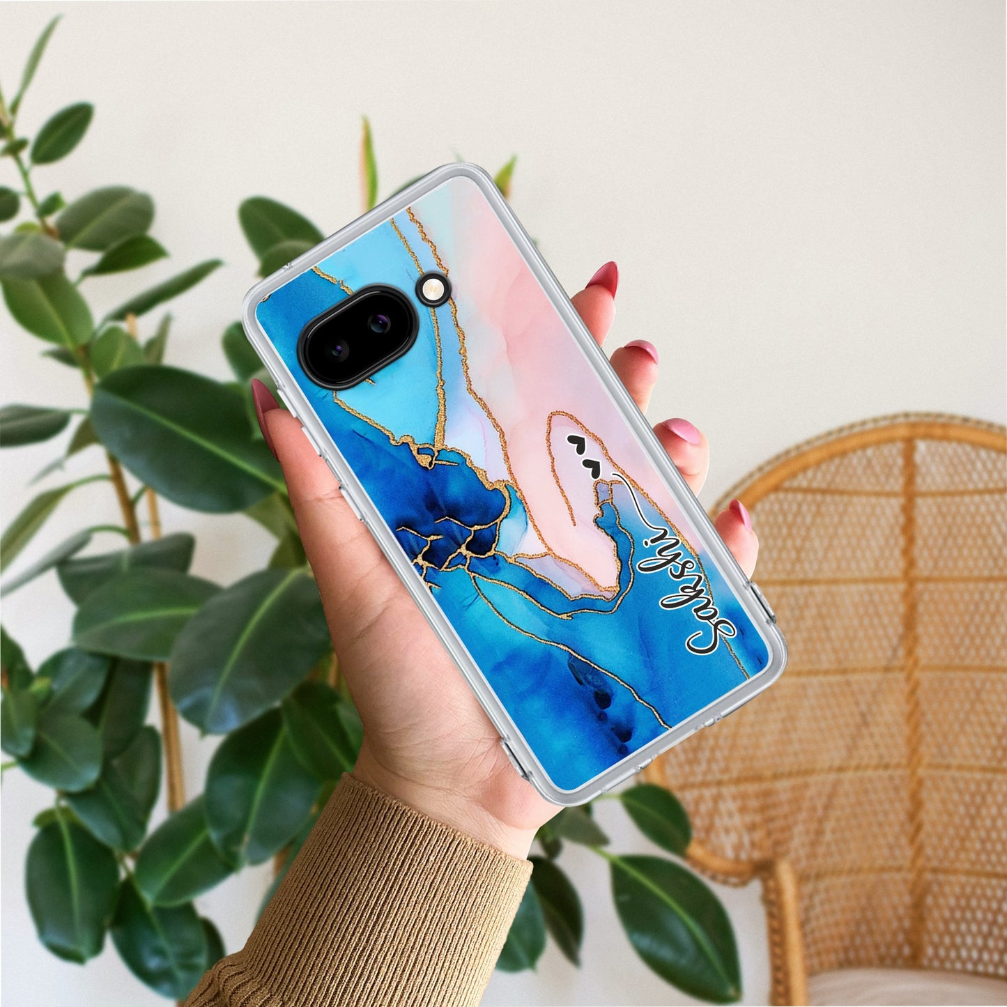 Blue Gradient Marble Customize Transparent Silicon Case For Google