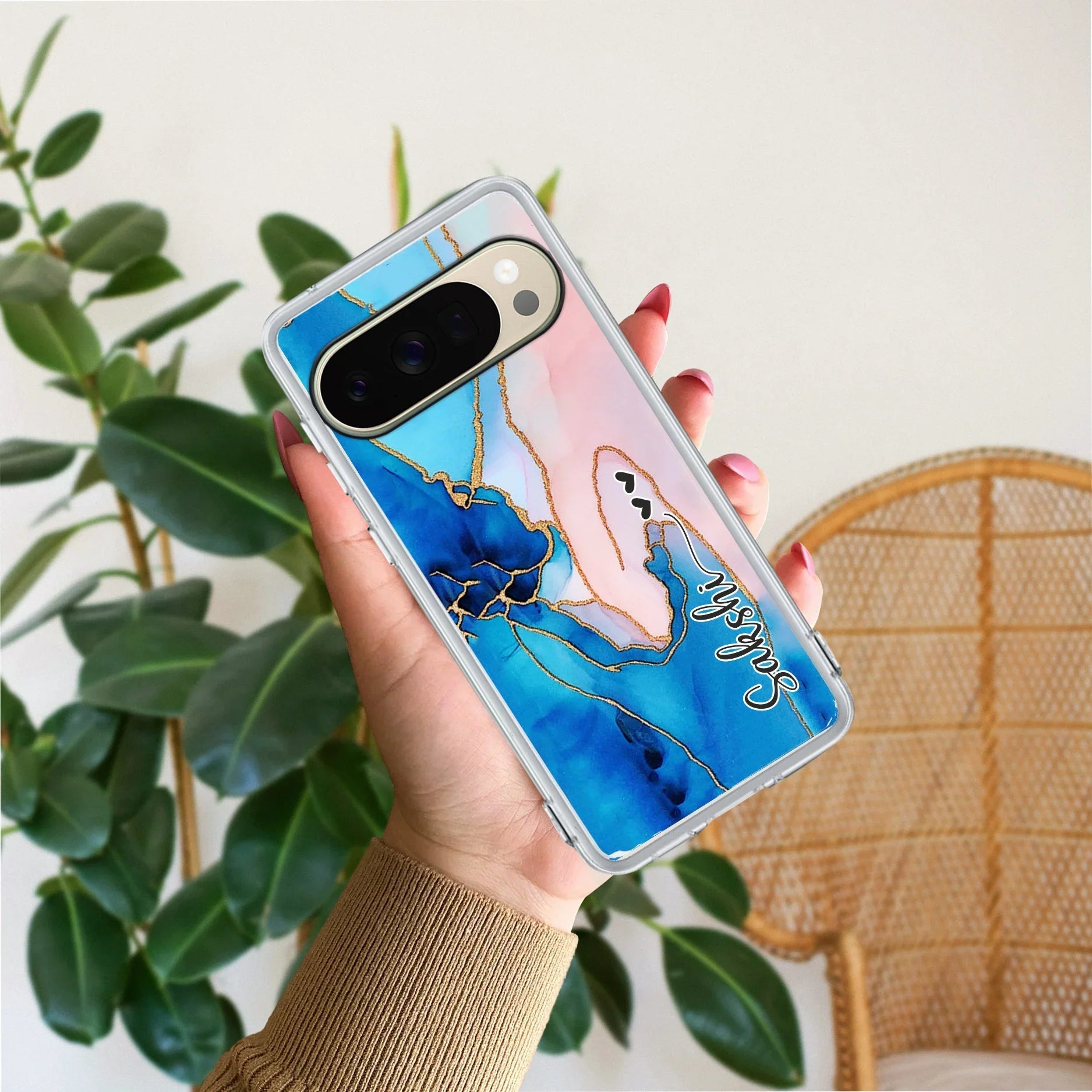 Blue Gradient Marble Customize Anti Yellow Case For Google Pixel 10 Pro