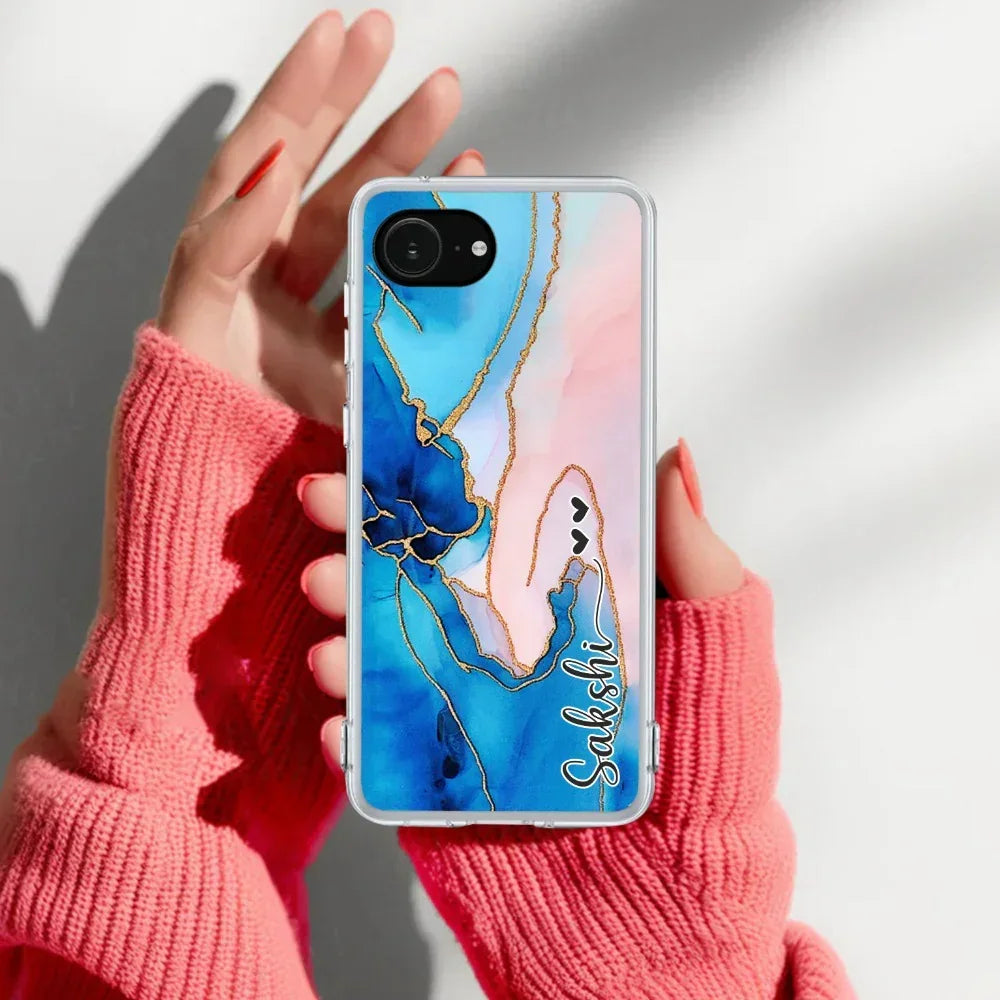 Blue Gradient Marble Customize Anti Yellow Clear Case For iPhone 17e