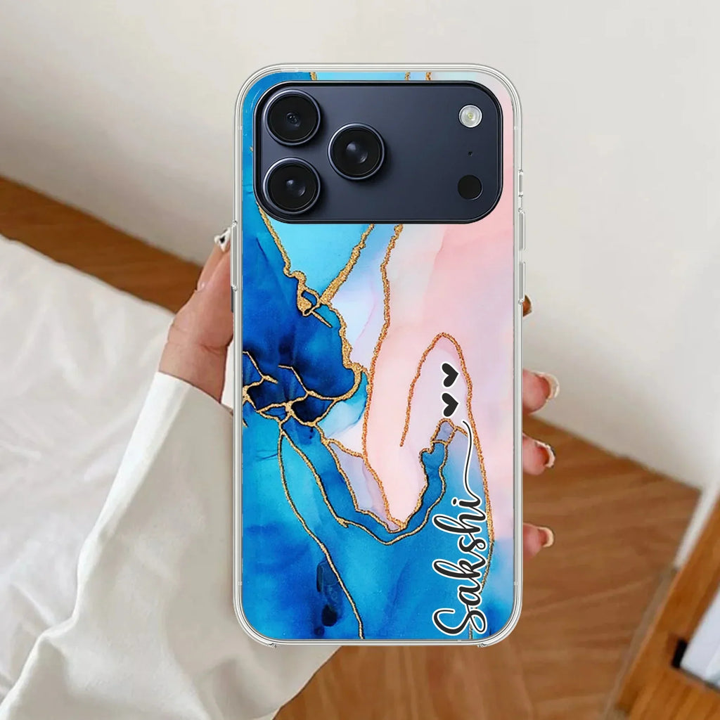 Blue Gradient Marble Customize Anti Yellow Clear Case For iPhone 17 Pro Max