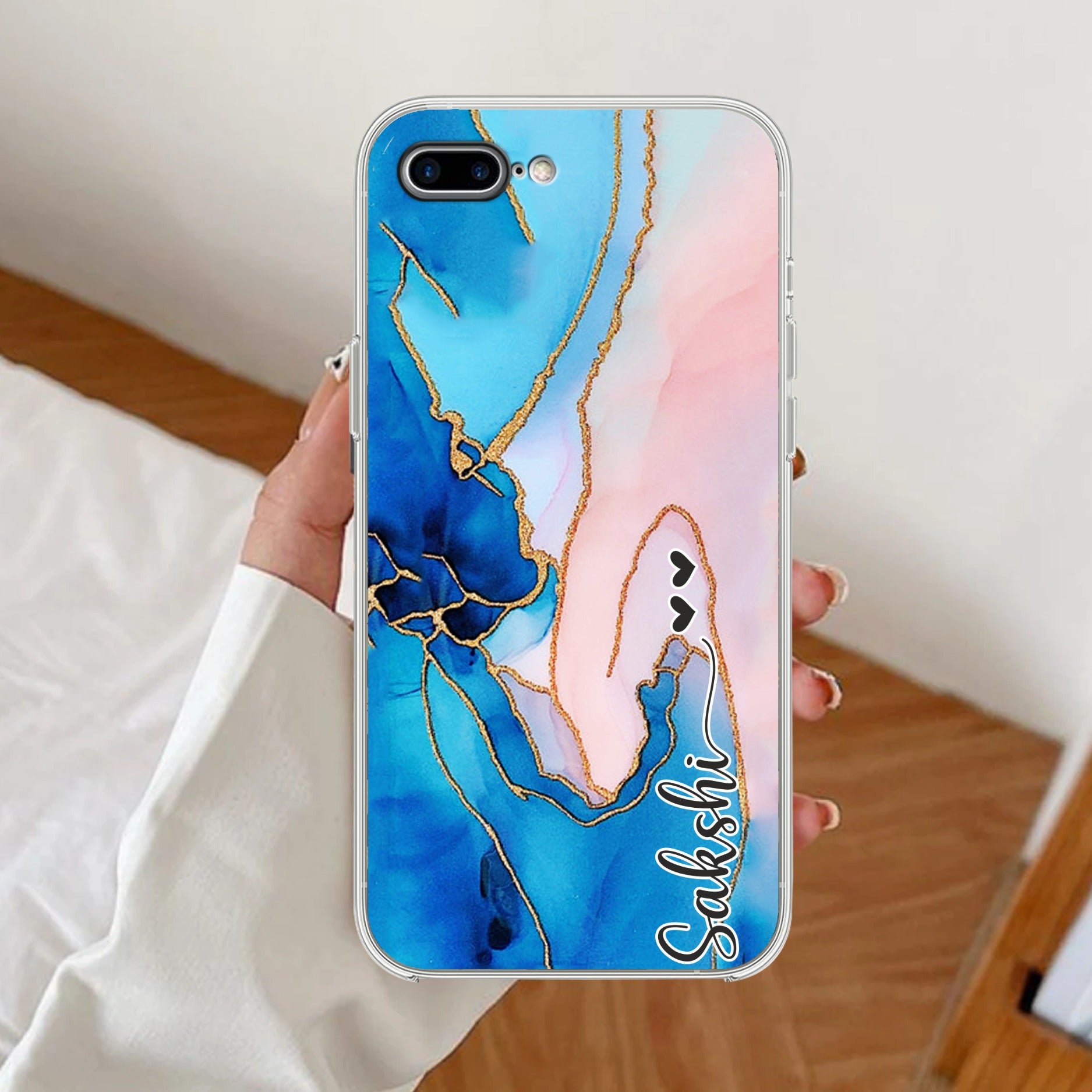 Blue Gradient Marble Customize Transparent Silicon Case For iPhone