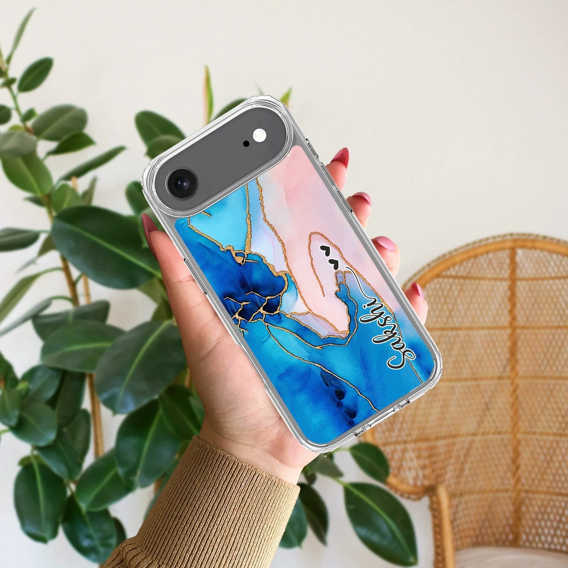 Blue Gradient Marble Customize Transparent Silicon Case For iPhone - ShopOnCliQ